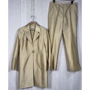 REBA LUXE Women's Sz 12 L 2 Pc Pants & Long Blazer Suit Champagne Gold 100% Silk